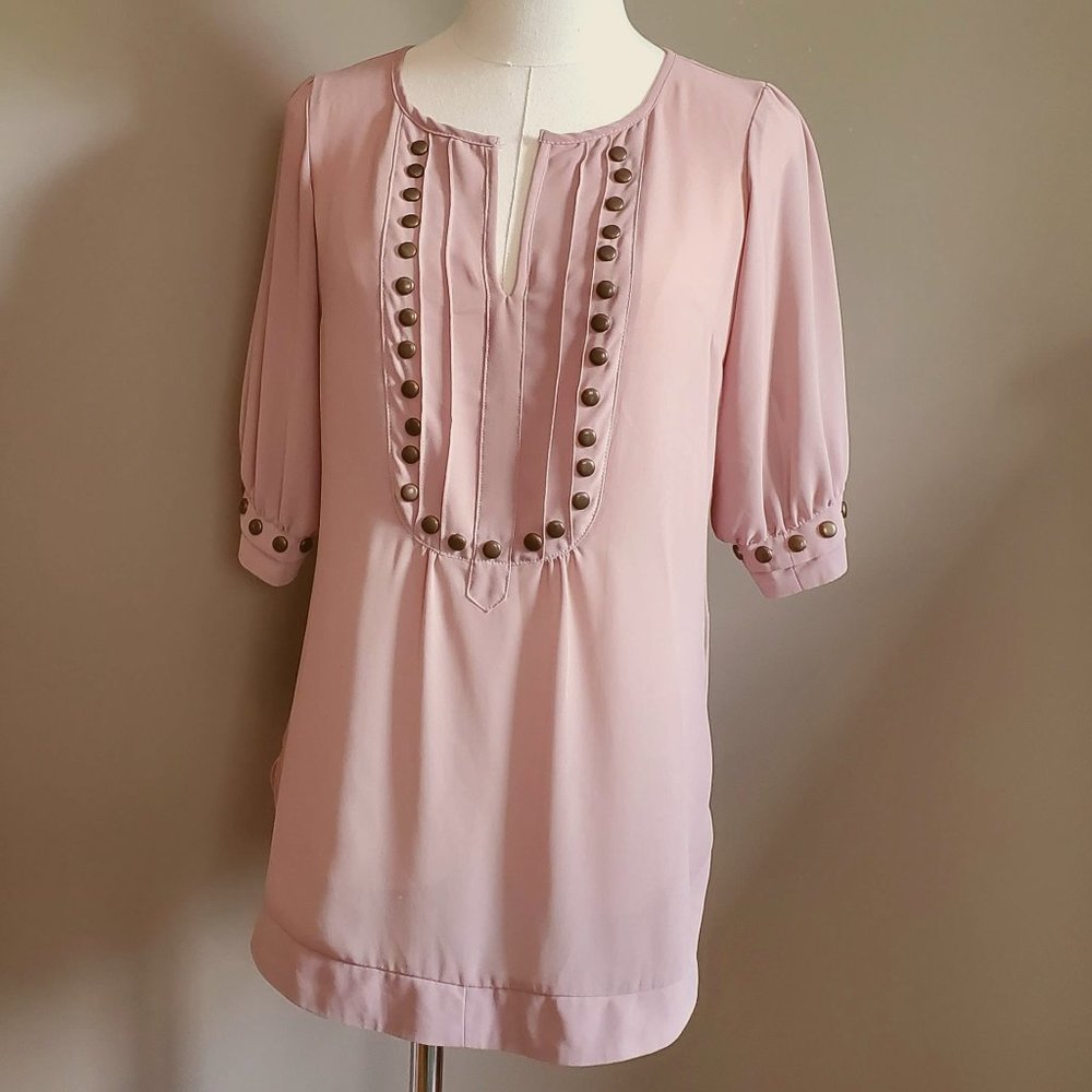 Angie Taupe/Peach Blouse w Metal embellishments.